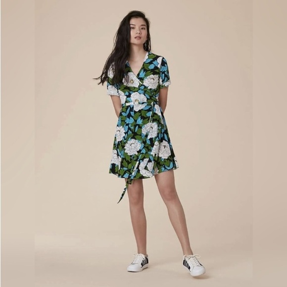 Diane Von Furstenberg Savilla Wrap Silk Floral Mini Dress Sz 4 Resortwear Luxury - Picture 1 of 16